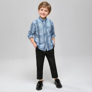 Áo sơ mi bé trai sọc caro tay dài vải cotton xk