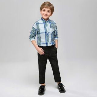 Áo sơ mi bé trai sọc caro tay dài vải cotton xk