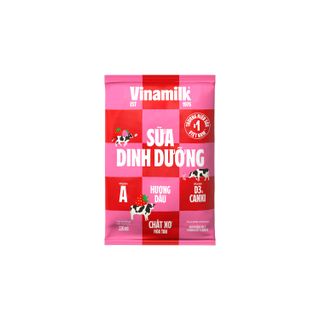 Sữa tươi Dinh dưỡng Vinamilk hương Dâu bịch 220 ml Thùng 48 bịch