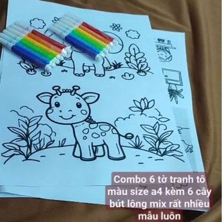 Bộ tranh 6 tờ gia 10k nguyen bo gom 6 tranh mix rất nhiều mẫu size a4 va 6 cay but long