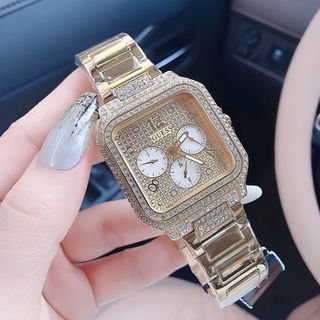 ĐỒNG HỒ NỮ CAO CẤP GUECC DÂY THÉP MẶT VUÔNG FULL ĐÁ BẠC VÀ VÀNG
