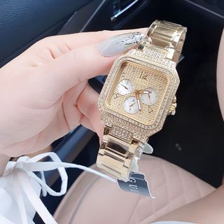 ĐỒNG HỒ NỮ CAO CẤP GUECC DÂY THÉP MẶT VUÔNG FULL ĐÁ BẠC VÀ VÀNG