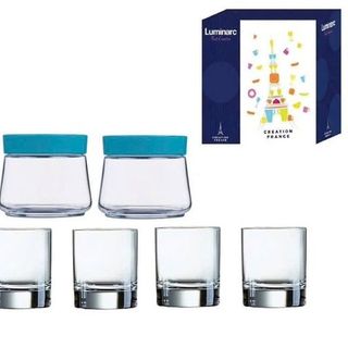Bộ Bình 4 Cốc Thủy Tinh Kèm 2 Hũ Luminac ( THÙNG 6B )