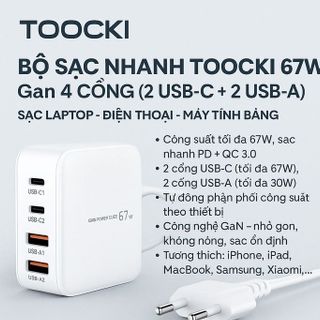 Bộ Sạc Nhanh TOOCKI 67W GaN 4 Cổng