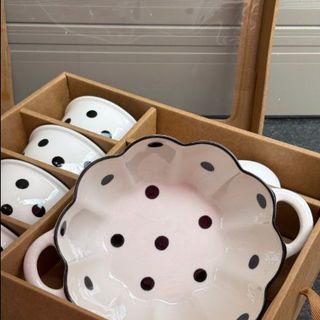 BỘ 9 CHI TIẾT SET Bát, Bát 2 tai, Bộ Bát Viền Đen Chấm Bi, A-003 (THÙNG 10B)