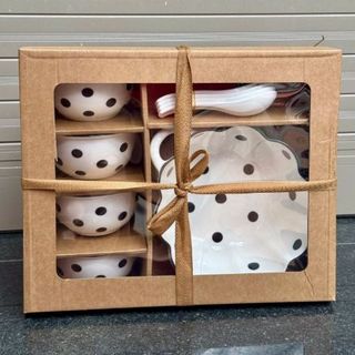 BỘ 9 CHI TIẾT SET Bát, Bát 2 tai, Bộ Bát Viền Đen Chấm Bi, A-003 (THÙNG 10B)