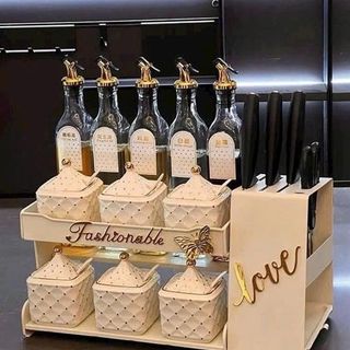 Bộ Khay Gia Vị Trắng 2 Tầng Chấm Bi - Bộ Nhà Bếp ( THÙNG 6B)
