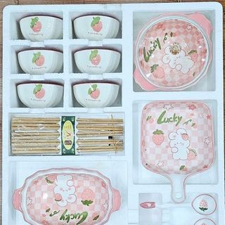BỘ 12 CHI TIẾT Bát, Đĩa, Đũa, Thìa-Bộ Trống Đồng Thỏ (THÙNG 6B)
