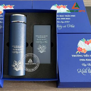 Bộ quà tặng màu đen ( Sổ tay da + Bút kim loại + Ly giữ nhiệt ) in nội dung tri ân thầy cô