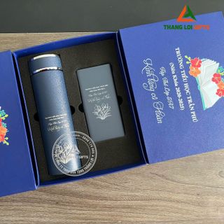 Bộ quà tặng màu đen ( Sổ tay da + Bút kim loại + Ly giữ nhiệt ) in nội dung tri ân thầy cô