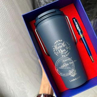 Bộ giftset ( Ly giữ nhiệt LocknLock + Bút kim loại ) in hình ảnh tri ân theo yêu cầu