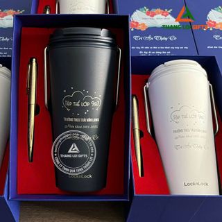 Bộ giftset ( Ly giữ nhiệt LocknLock + Bút kim loại ) in hình ảnh tri ân theo yêu cầu
