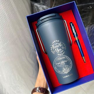 Bộ giftset ( Ly giữ nhiệt LocknLock + Bút kim loại ) in hình ảnh tri ân theo yêu cầu