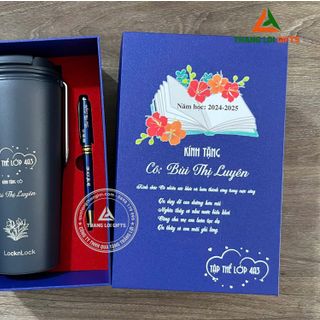 Bộ giftset ( Ly giữ nhiệt LocknLock + Bút kim loại ) in hình ảnh tri ân theo yêu cầu
