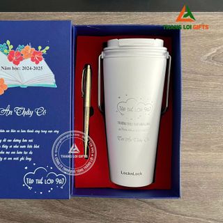 Bộ giftset ( Ly giữ nhiệt LocknLock + Bút kim loại ) in hình ảnh tri ân theo yêu cầu