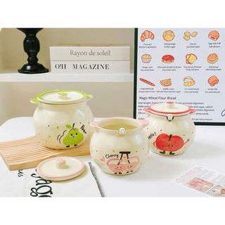 Hũ Mỡ Sứ , Âu Chưng Họa Tiết Hoa Quả (THÙNG 32C)