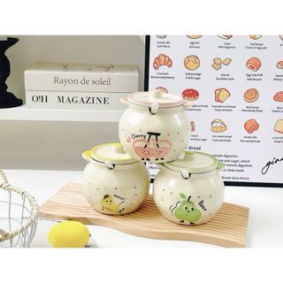 Hũ Mỡ Sứ , Âu Chưng Họa Tiết Hoa Quả (THÙNG 32C)