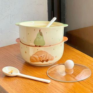 Âu, Nồi Sứ Hoa Quả, Bánh Có Nắp kèm Thìa (THÙNG 40C)