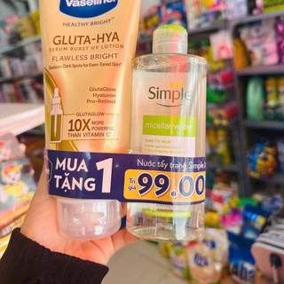 [Hàng Full tem]Set 2 Kem body Vaseline 10X và Tẩy trang Simple