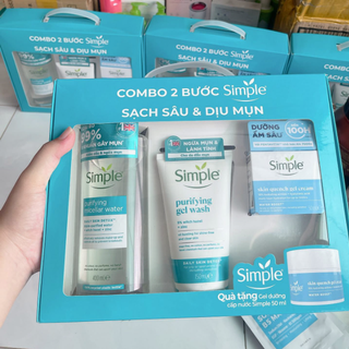 [Hàng Full tem]Set Simple xanh dương (Tẩy trang + SRM + Kem face)
