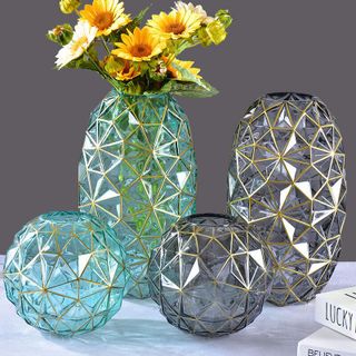 Lọ Hoa Thuỷ Tinh Tròn Vân Vàng Size 30cm ( thùng mix màu ) ( THÙNG 12C )