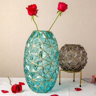 Lọ Hoa Thuỷ Tinh Tròn Vân Vàng Size 30cm ( thùng mix màu ) ( THÙNG 12C )