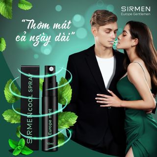 Xịt thơm miệng SIRMEN Europe Mint Cool Spray vị bạc hà thơm mát tự nhiên, khử mùi hôi miệng ngay lập tức, thơm kéo dài 180 phút, công nghệ EU-Nano, đậm đặc gấp 2 lần, chai 10ml