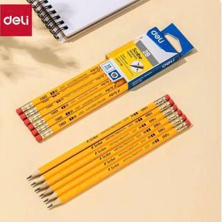 HỘP 12 BÚT CHÌ DELI 2B CÓ ĐẦU TẨY EC037- 2B