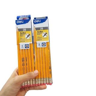HỘP 12 BÚT CHÌ DELI 2B CÓ ĐẦU TẨY EC037- 2B