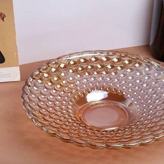 ĐĨA THỦY TINH VÀNG CHẤM BI 24CM