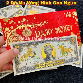 2 Đô Mạ Vàng Con Ngựa Tặng Kèm Bao Lì Xì Đỏ - Tiền Lì Xì Tết Năm 2026 - Tiền Lì Xì Con Ngựa