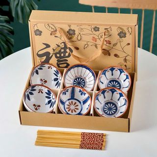 BỘ 6 CHÉN QUÀ TẶNG HOẠ TIẾT VIỀN NÂU