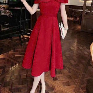 Đầm xòe trễ vai phối lụa sang trọng hàng cao cấp