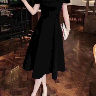 Đầm xòe trễ vai phối lụa sang trọng hàng cao cấp