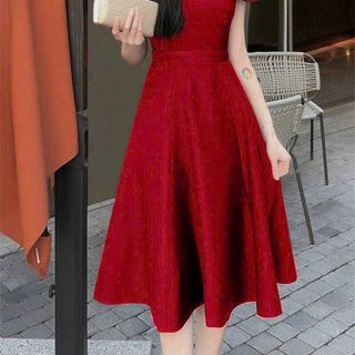 Đầm xòe trễ vai phối lụa sang trọng hàng cao cấp