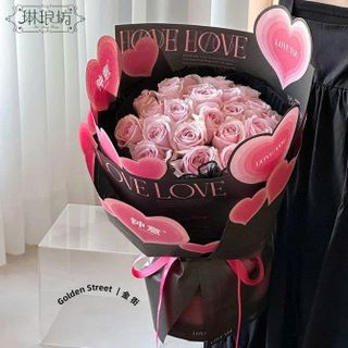 XẤP 10 TỜ GIẤY GÓI HOA TRÁI TIM (35x50)cm