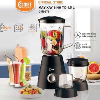 MÁY XAY SINH TỐ 3 CỐI THUỶ TINH COMET CM9979 (T6)