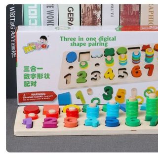 Giáo cụ Montessori cột tính học đếm và hình khối bằng gỗ