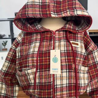 Áo khoác sơ mi sọc caro nỉ mềm mịn dây kéo cổ cao