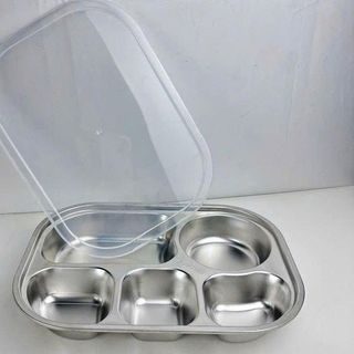 KHAY CƠM 5 NGĂN INOX TRÒN CÓ NẮP