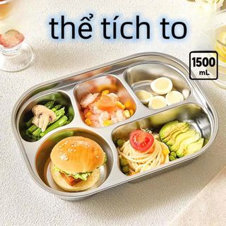 KHAY CƠM 5 NGĂN INOX TRÒN CÓ NẮP