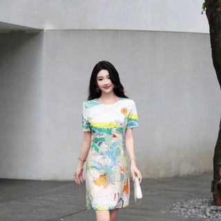 Đầm nữ quảng châu lụa nhập 2 lớp