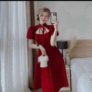 Đầm nữ xòe nơ cổ hàng thiết kế  sang trọng