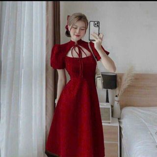 Đầm nữ xòe nơ cổ hàng thiết kế  sang trọng