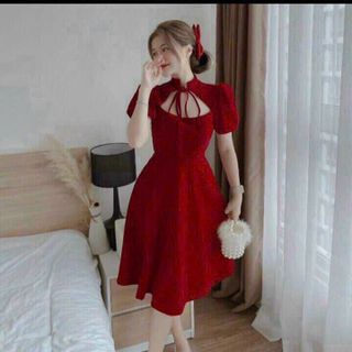 Đầm nữ xòe nơ cổ hàng thiết kế  sang trọng