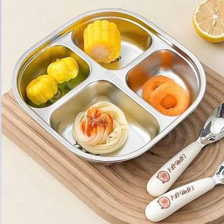 KHAY INOX 4 NGĂN ĂN DẶM CHO BÉ KÈM MUỖNG