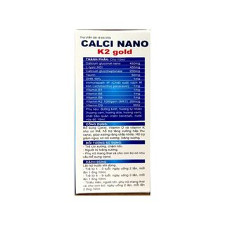 Siro Calci Nano K2 Gold giúp xương răng chắc khỏe giúp giảm nguy cơ còi xương, loãng xương hộp 20 ống