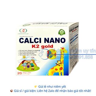 Siro Calci Nano K2 Gold giúp xương răng chắc khỏe giúp giảm nguy cơ còi xương, loãng xương hộp 20 ống