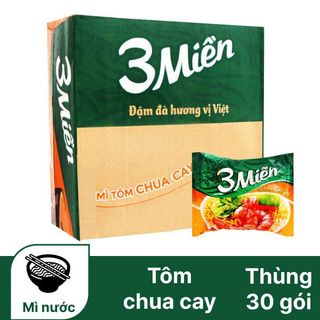 Mì 3 Miền Tôm Chua Cay gói 65g Thùng 30 gói