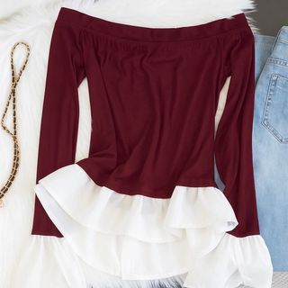 Áo thun bẹt vai phối bèo